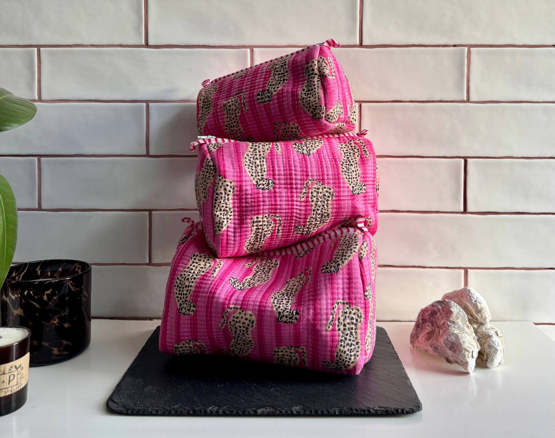 Cosmetic pouches various sizes - bright pink small tiger