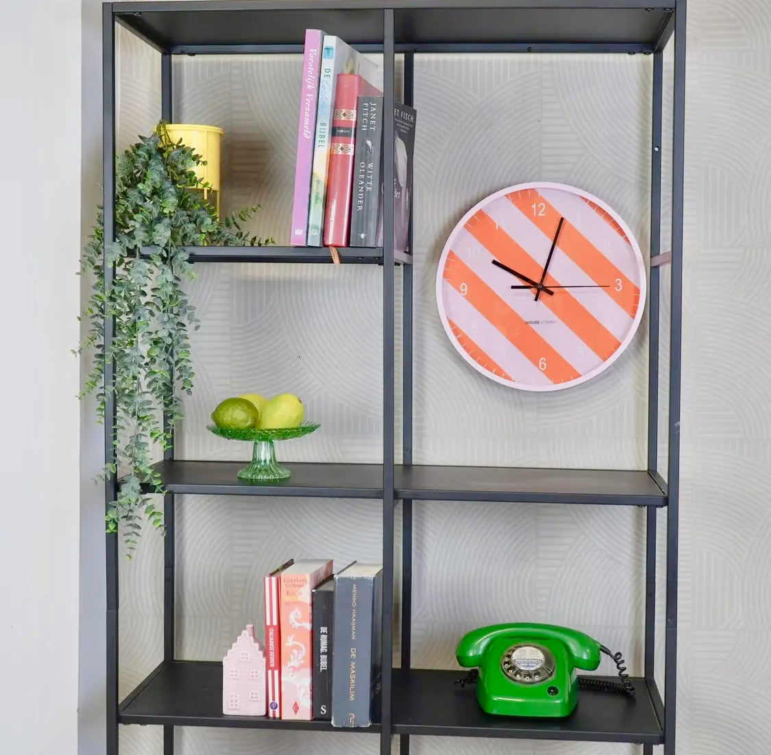 Stripe pattern wall clock - orange and pink design