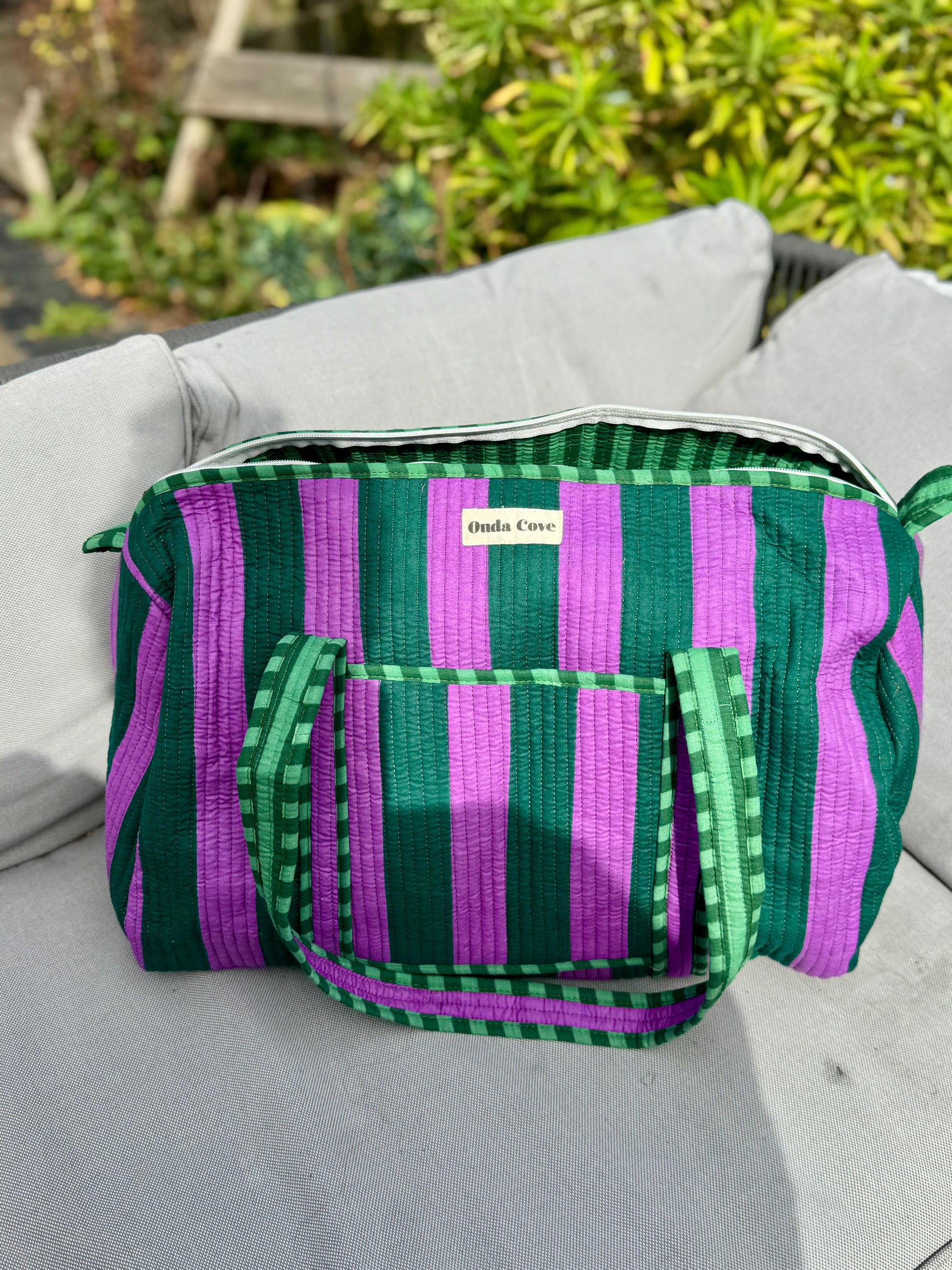 Weekend Duffle Bag - purple and green stripe