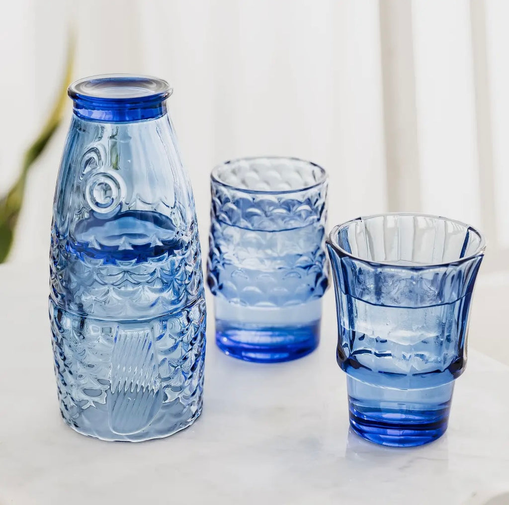 Fish stacking glasses (set of 4) - Blue