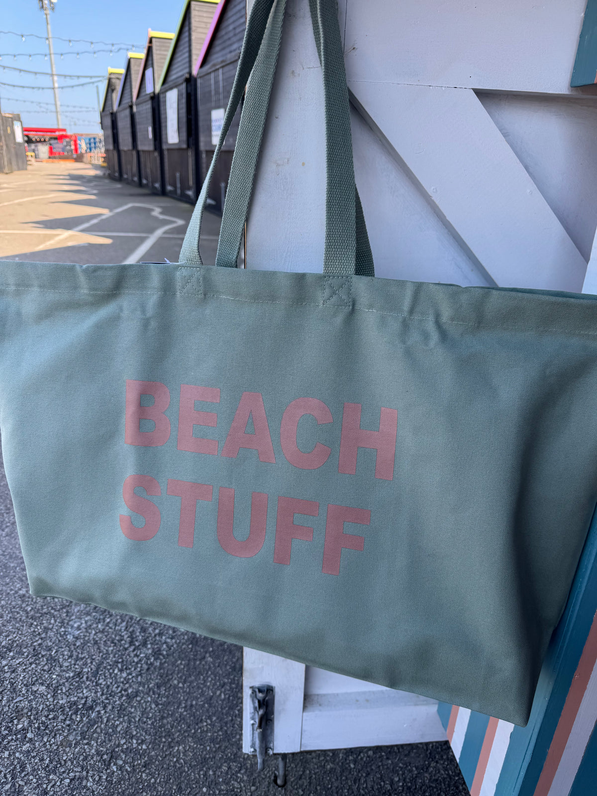 Oversized “Beach stuff bag”- sage green and rose gold