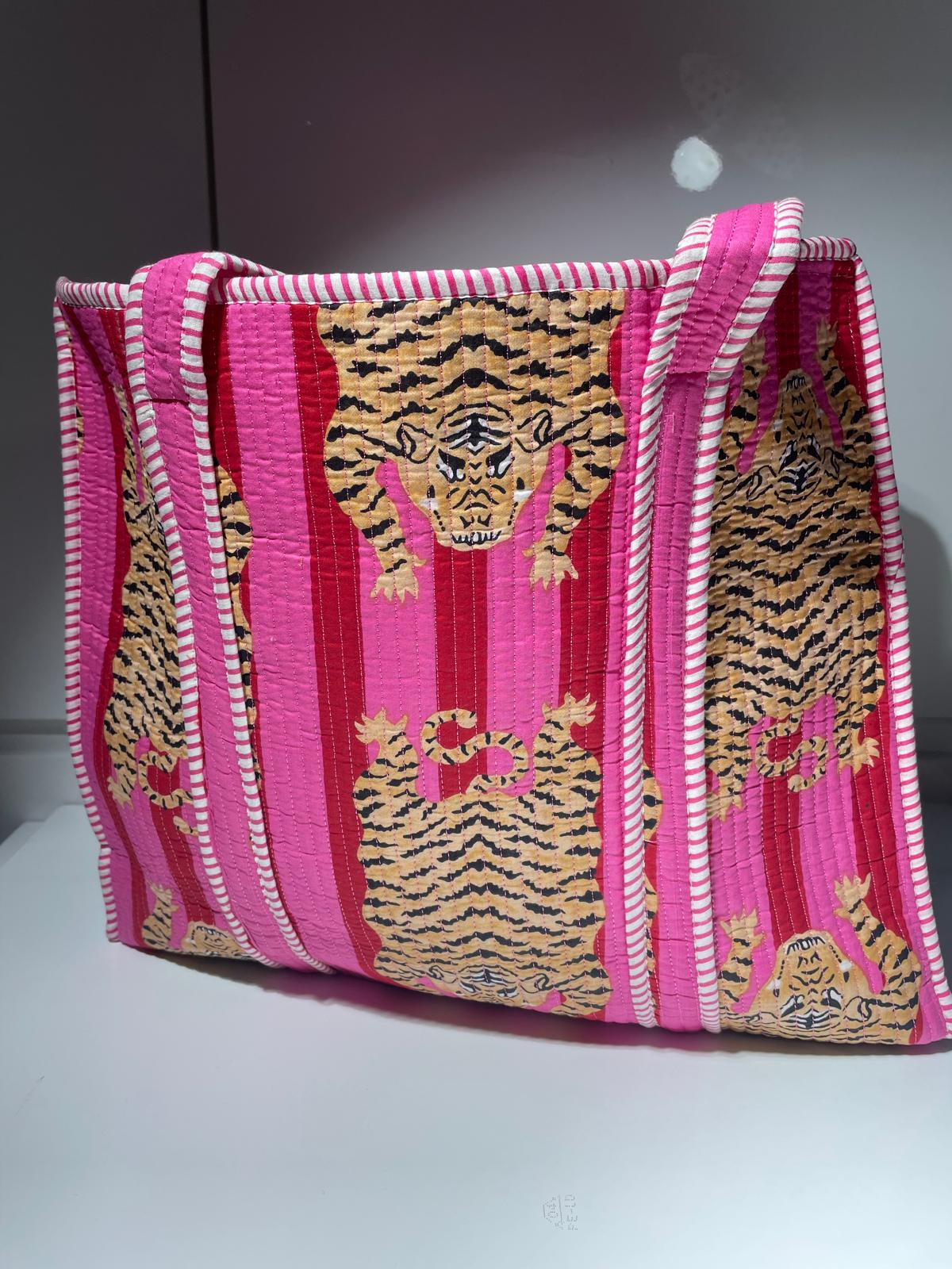 Reversible printed cotton Tote Bag -  Bengal Tiger print multiple colours