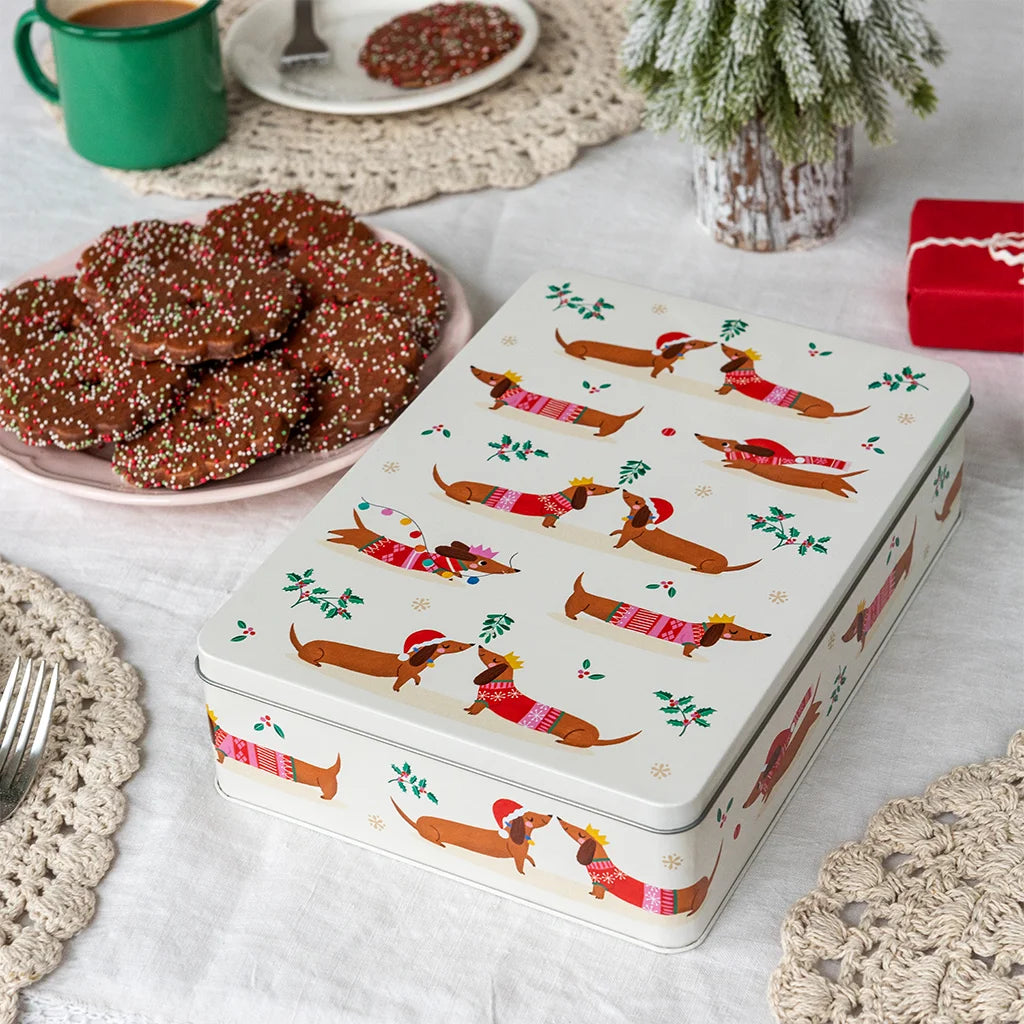 Festive Sausage Dog Storage Tin