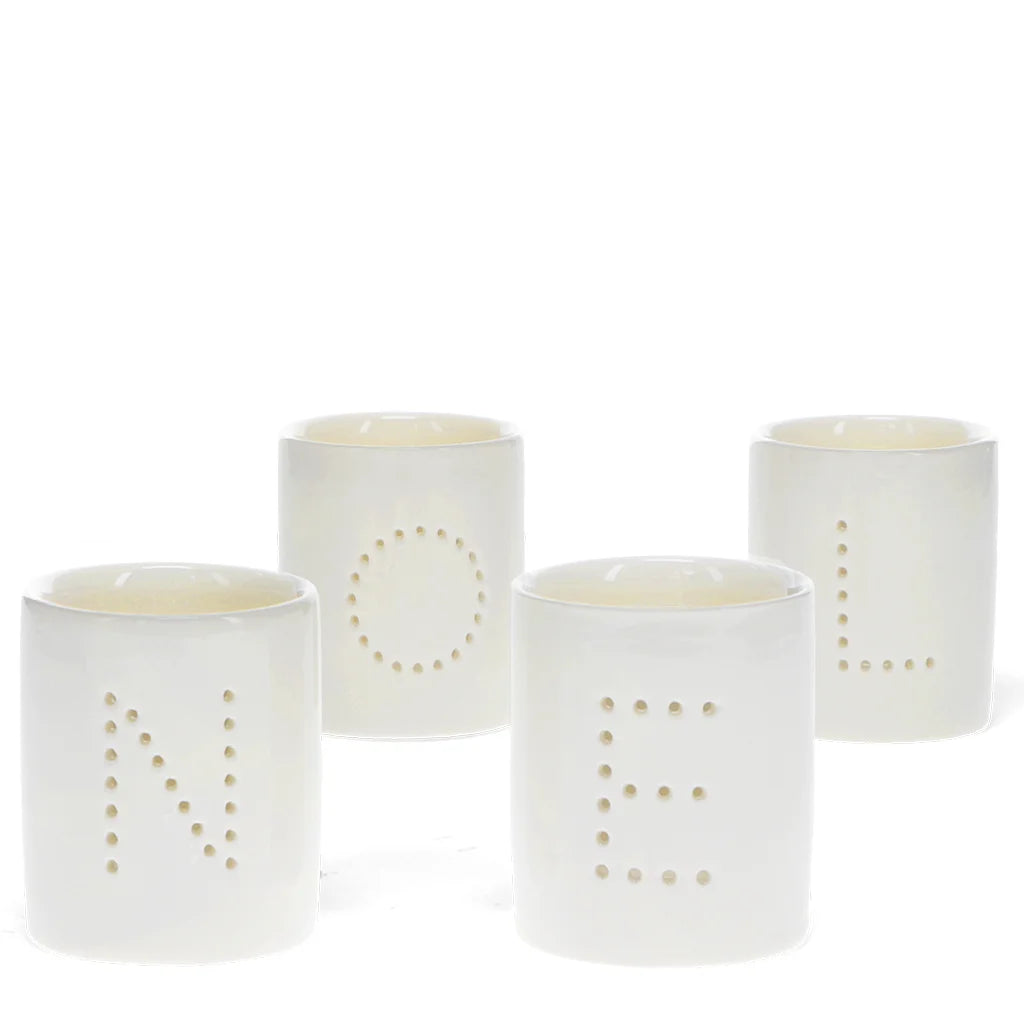 Glossy ceramic tealight holders (set of 4) - NOEL
