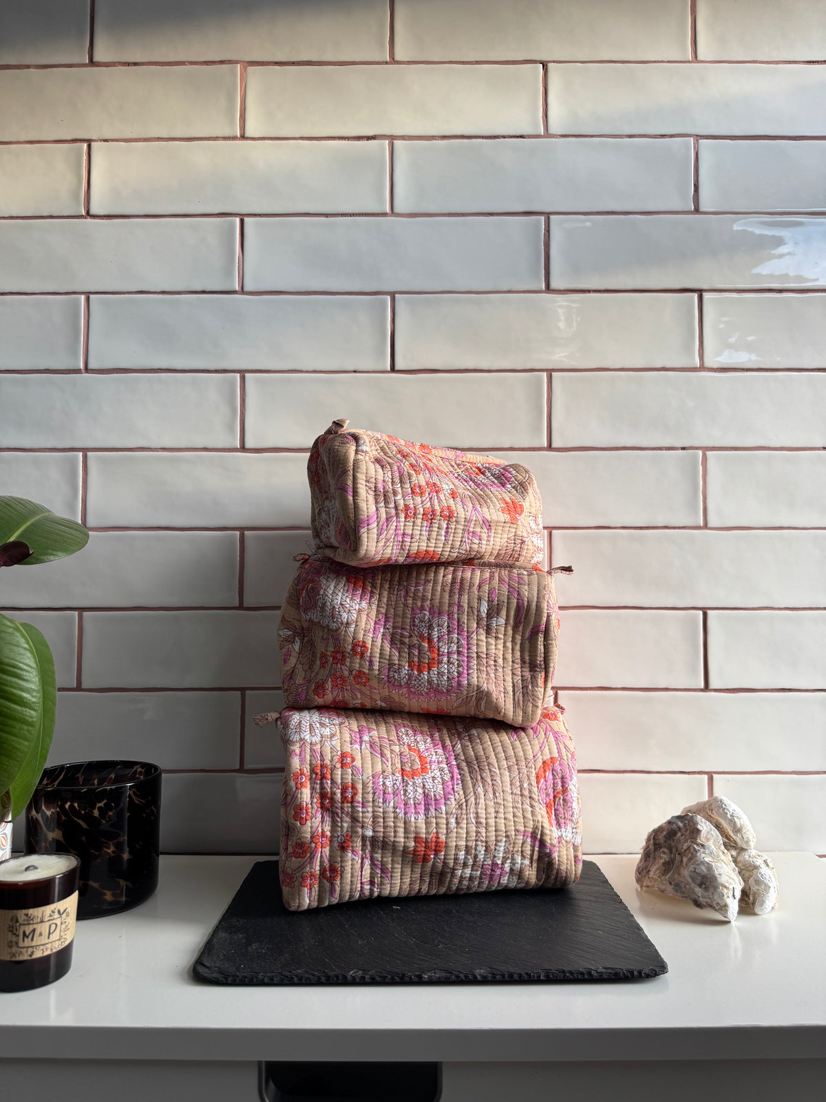 Cosmetic Pouches   various sizes - pale pink flower