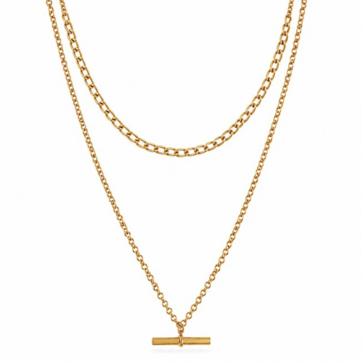 Twin Curb Chain T-Bar Necklace (gold)