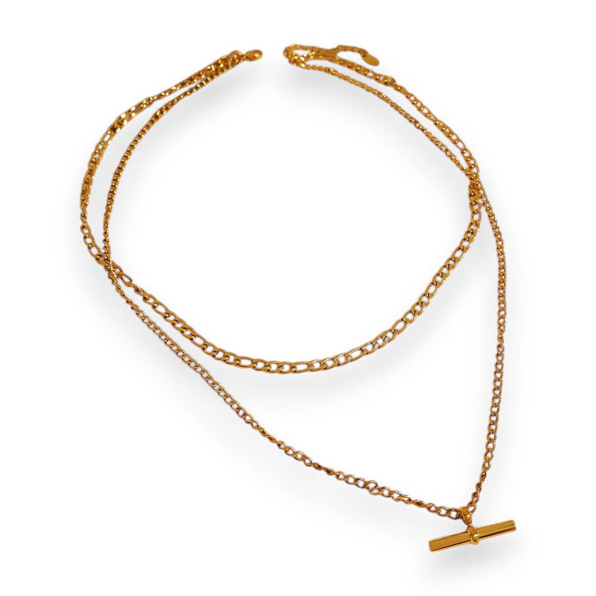 Twin Curb Chain T-Bar Necklace (gold)
