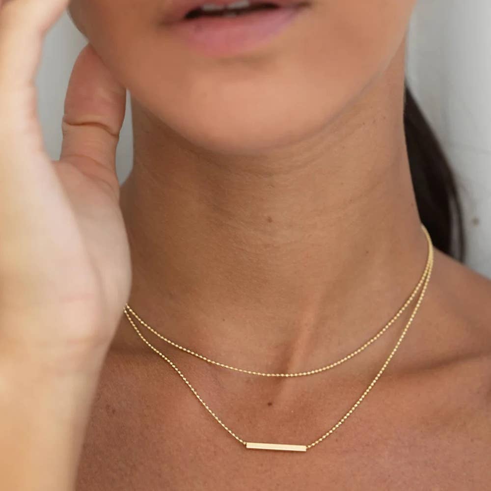 Twin ball chain necklace with bar (gold)