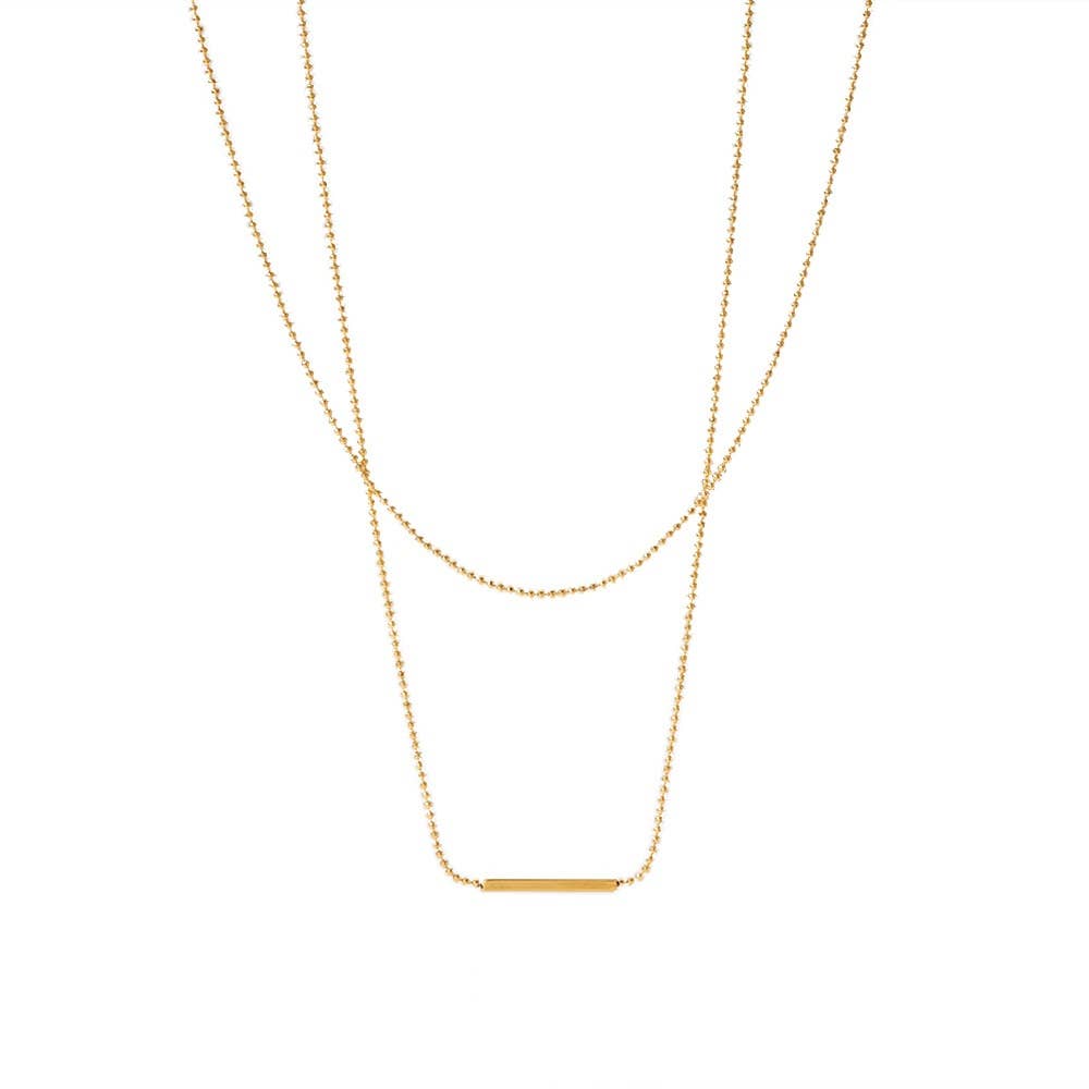 Twin ball chain necklace with bar (gold)