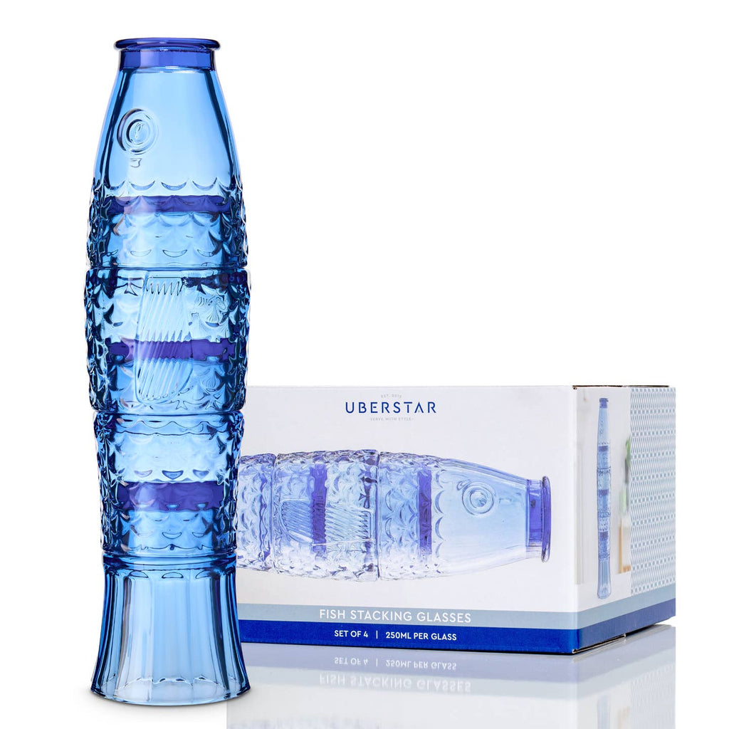 Fish stacking glasses (set of 4) - Blue