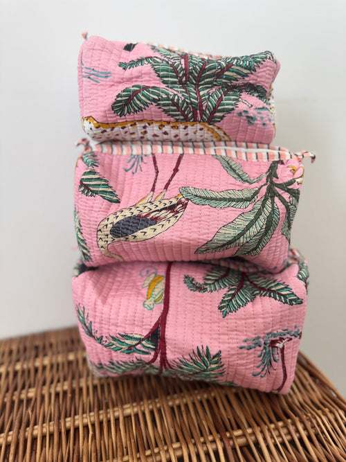 Cosmetic pouches - jungle print (pink) Multiple Sizes
