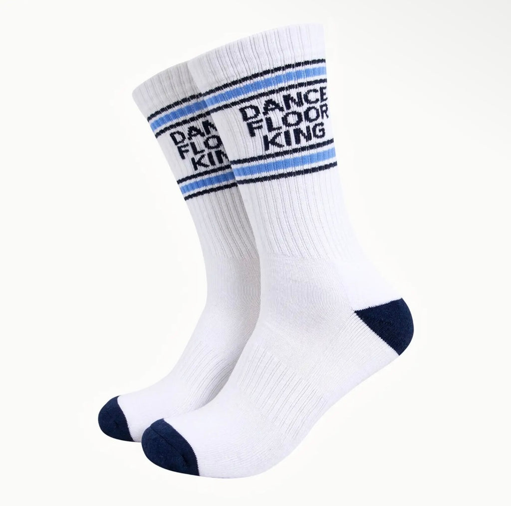 Dance Floor King Cotton Sports Socks in White and Blue