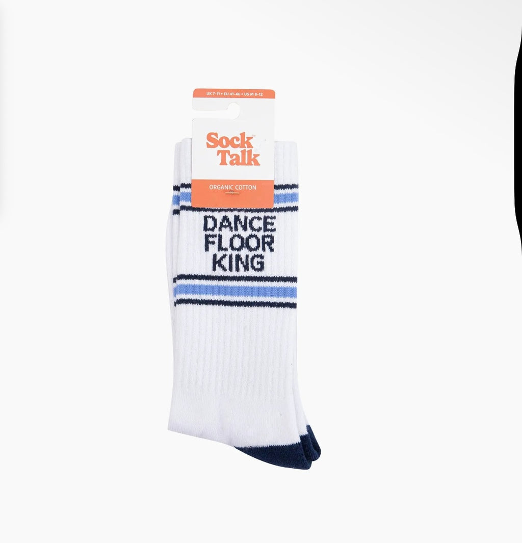 Dance Floor King Cotton Sports Socks in White and Blue