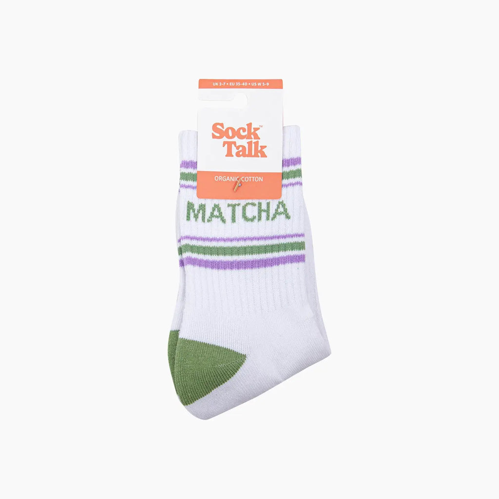 Matcha Organic Cotton Sports Socks in White/Green