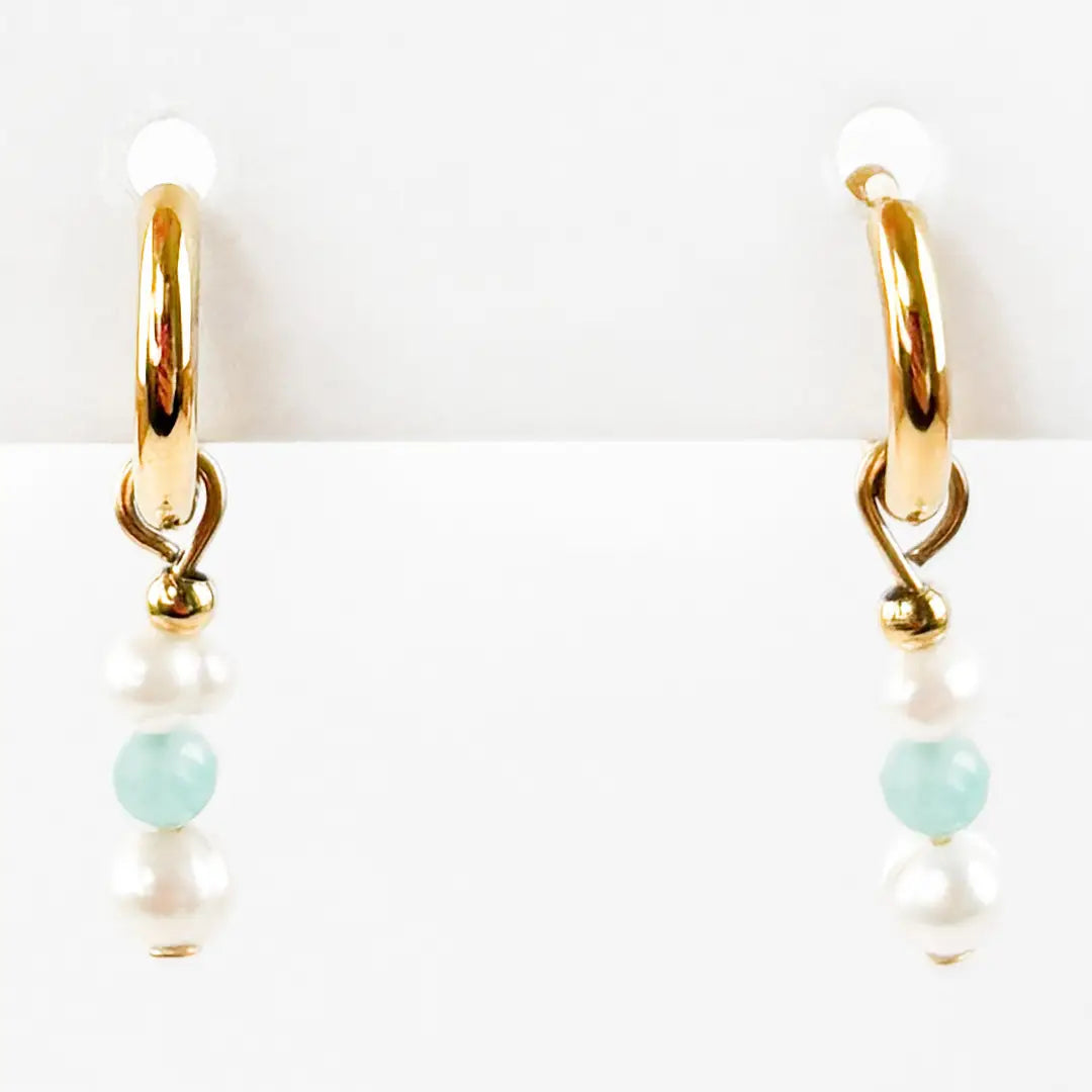 White & Blue Gemstone Huggie Hoops