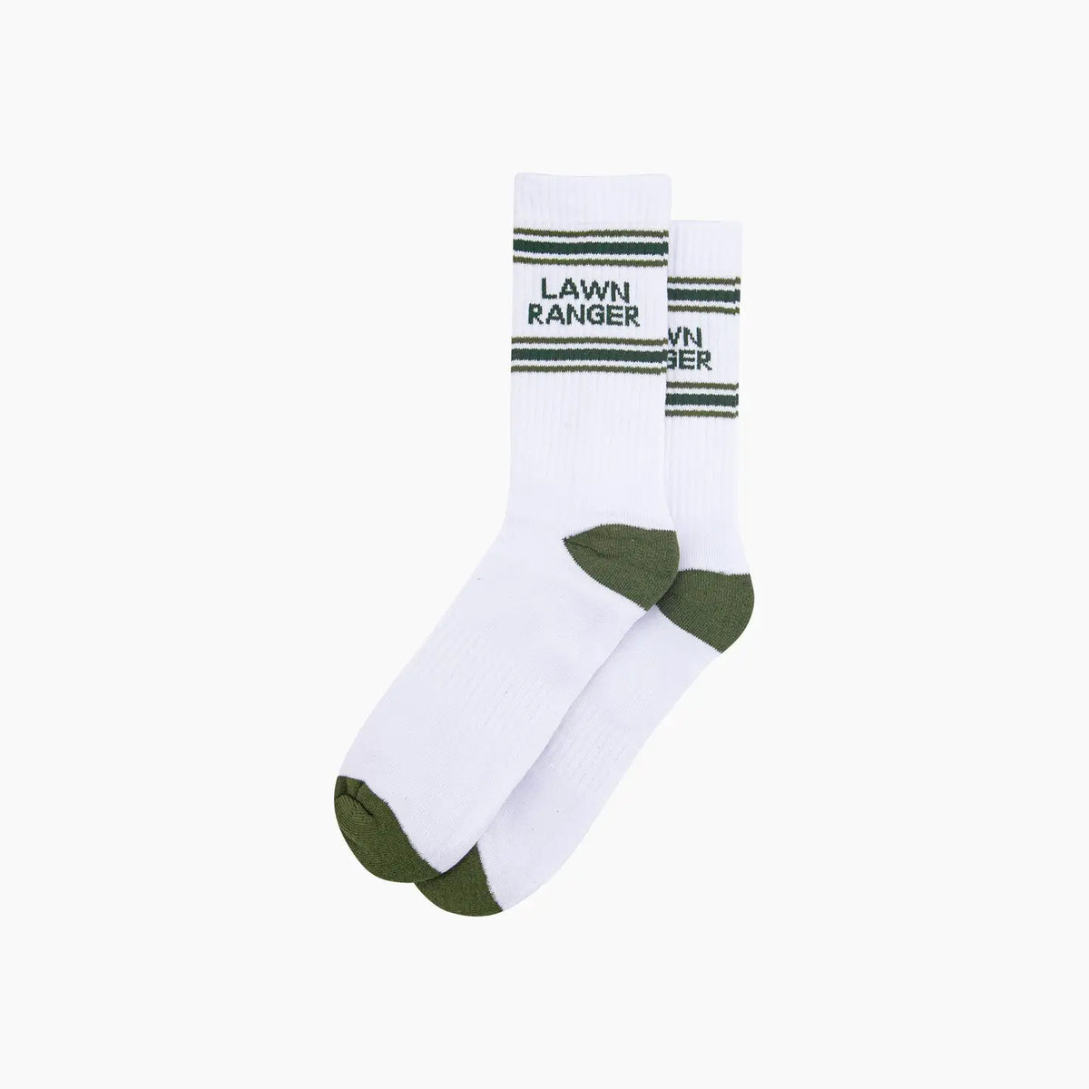 Lawn Ranger Organic Cotton Sports Socks in White/Khaki Green