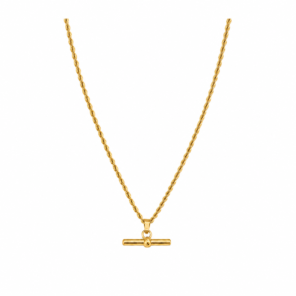 Rope Chain T-bar Necklace in Gold