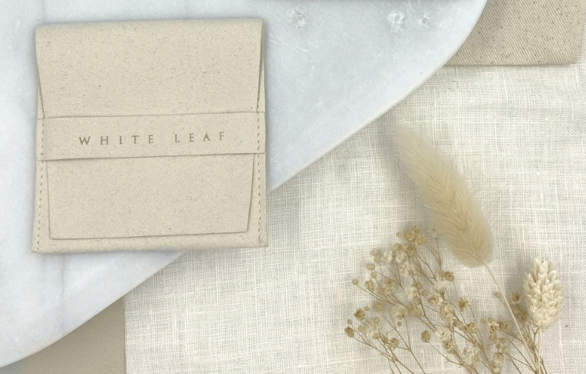 Microfiber White Leaf Branded Pouch