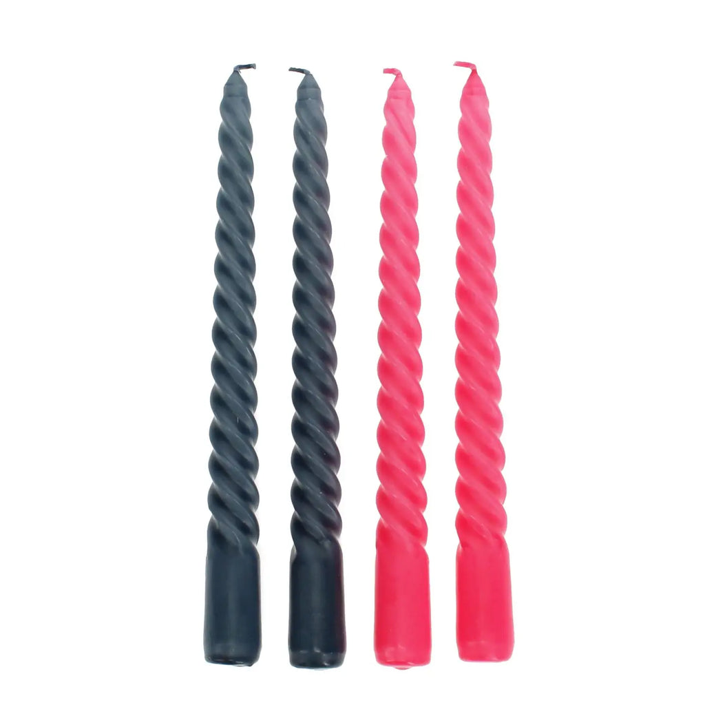 Twisted Candles (Pack of 4) - Dark Grey and Pink