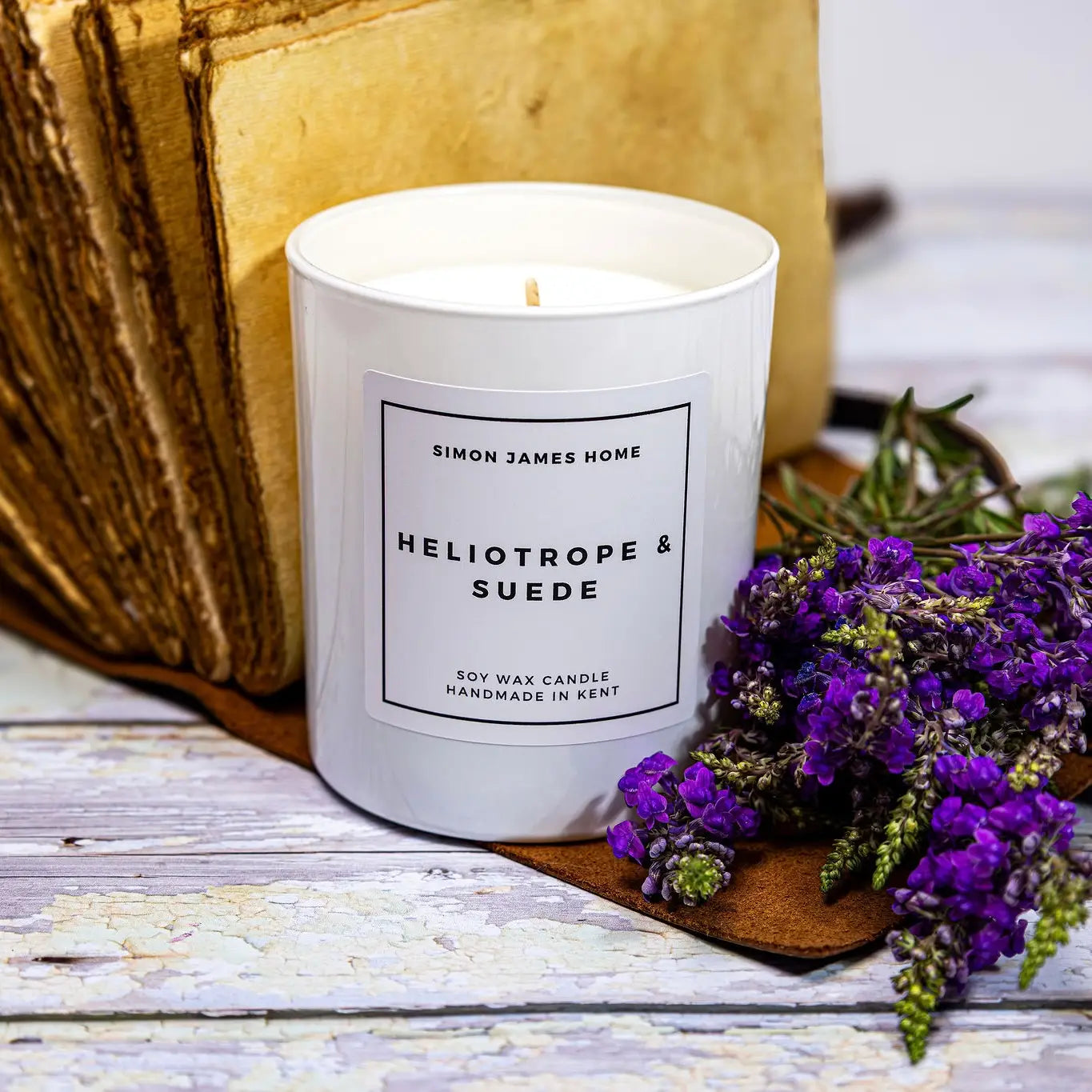 Simon James Home Heliotrope and Suede handmade Soy Wax Candle